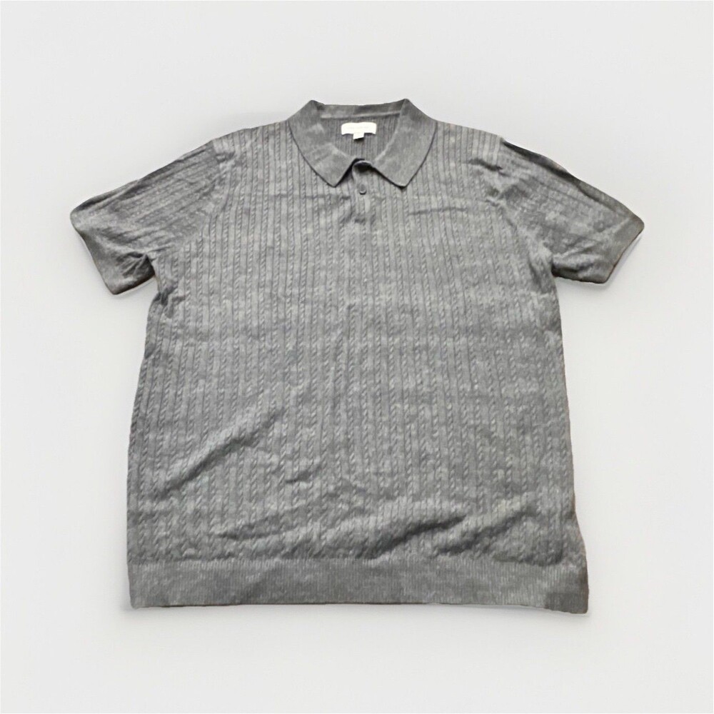 Free Assembly Men's XL Gray Cable Knit Polo Shirt Short Sleeve Cotton Blend